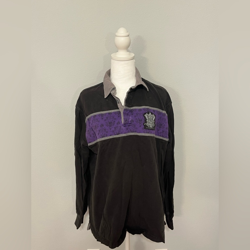 Black and Purple Disney Haunted Mansion Long Sleeve Polo Shirt